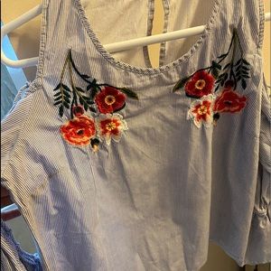 CharlotteRusse shoulderless flower embroidered top